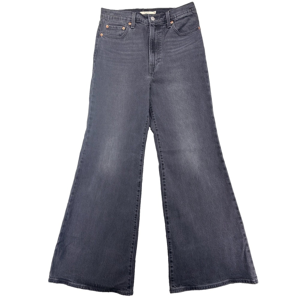 Levi's Premium Ribcage Bell Jeans Womens 29x32 Black High Rise Flare Big E